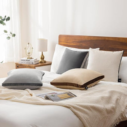 Phantoscope Pack of 2 Velvet Throw Pillow Covers, Decorative Soft Velvet Pillows Accent Double-Sided Gusseted Design, Square Cushion Case for Couch Sofa Bed, Light Grey, 18 x 18 inches 45 x 45 cm