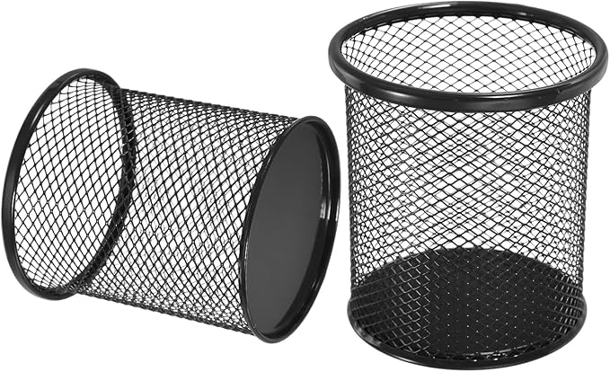 uxcell 2Pcs Mesh Pencil Holder, Metal Pen Cup Desk Organizer Makeup Brush Cup Holder for Home, Office, Classroom(Black)