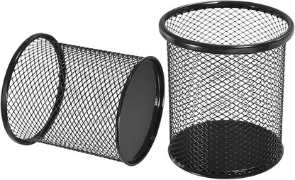 uxcell 2Pcs Mesh Pencil Holder, Metal Pen Cup Desk Organizer Makeup Brush Cup Holder for Home, Office, Classroom(Black)