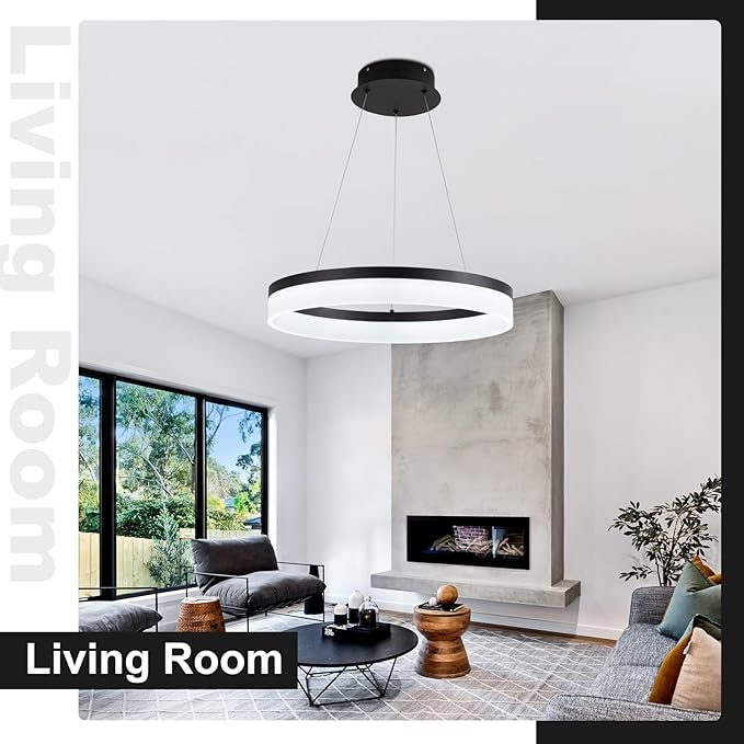 Buccleuch Modern LED Chandelier - Dimmable 19.7" Black Round Pendant Light, Height Adjustable UL-Certified Ceiling Light for Dining Room, Kitchen Island, Living Room, Bedroom, Foyer