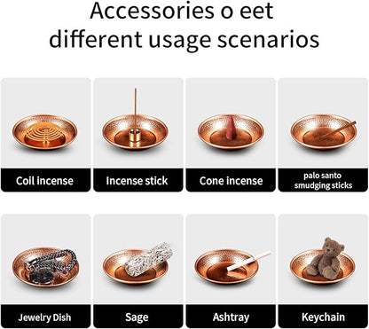 Copper Incense Burner Holder Set - Hammered Copper Bowl Ash Catcher for Altar Use, Jewelry Dish,Rituals, Incense, Smudging, and Decoration