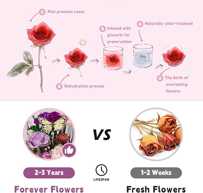 HUACHIPLUS Preserved Rose Bouquets: Fresh Flowers Bouquet- Romantic Gifts for Mom Wife Girlfriend Women-Flowers for Delivery Prime on Valentines Day Anniversary Mothers Day Birthday (Ancora Red)