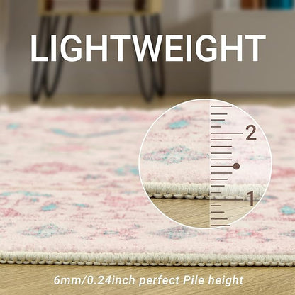 zesthome Pink Rug - 5x7 Area Rugs for Bedroom, Stain Resistant Washable Rugs for Nursery Room, Living Room, Home Decor, Girls Rug (Pink/Blue,5'x7')