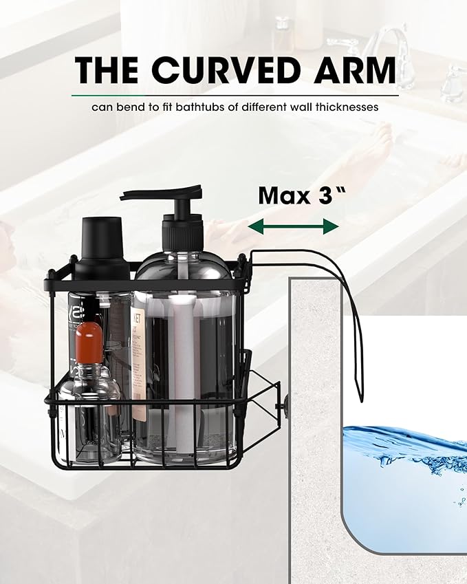 Rustproof Hanging Shower Caddy for Bathtub, Stainless Steel Shower Caddy for Tub Side, Hanging Shower Organizer Basket for Shampoo, Conditioner, Soap & Bath Accessories, Easy Install, Matte Black