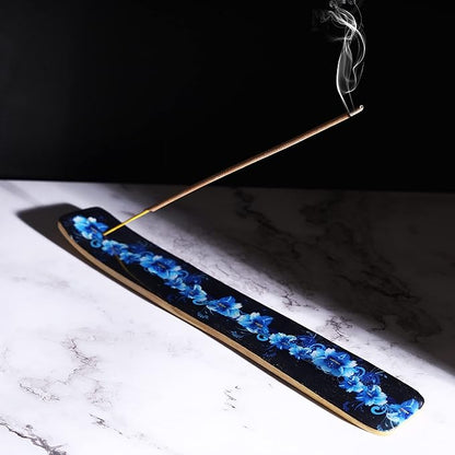 Bless-International Traditional-Handmade-Burner Wooden-Incense-Stick-Holder Ash-Catcher-Stand for-Aromatherapy-Meditation-Yoga (Meditation Time) 10 Inches, Pack of 2