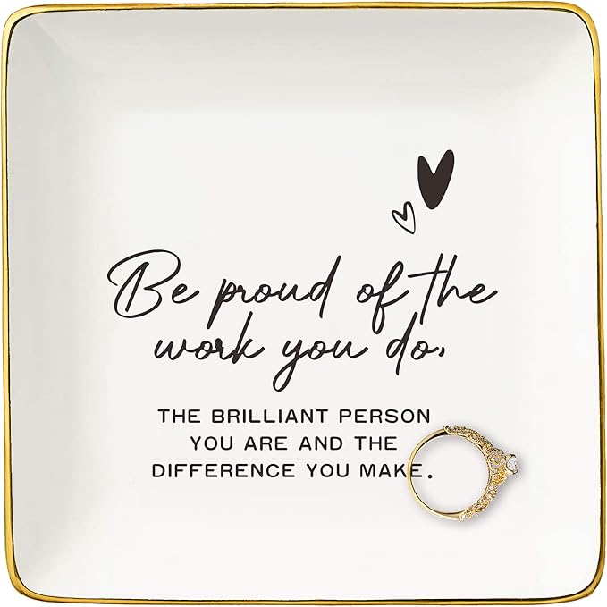 Happy Retirement Gifts for Women Her-Retirement Appreciation Gift for Mom Boss Co-workers,Teachers,Nurse,Friends,Wife,Sister-Promotion New Job Present-Ceramic Jewelry Tray Trinket Holder Ring Dish