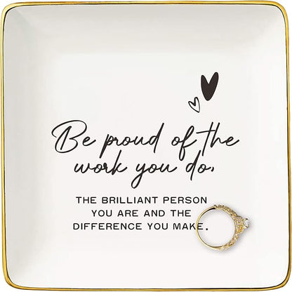 Happy Retirement Gifts for Women Her-Retirement Appreciation Gift for Mom Boss Co-workers,Teachers,Nurse,Friends,Wife,Sister-Promotion New Job Present-Ceramic Jewelry Tray Trinket Holder Ring Dish