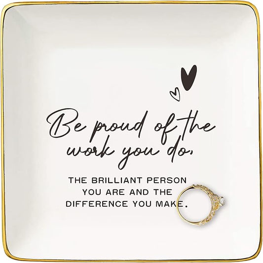 Happy Retirement Gifts for Women Her-Retirement Appreciation Gift for Mom Boss Co-workers,Teachers,Nurse,Friends,Wife,Sister-Promotion New Job Present-Ceramic Jewelry Tray Trinket Holder Ring Dish