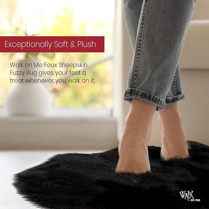Silky Soft Faux Fur Rug, 8 ft. x 10 ft. Black Fluffy Rug, Sheepskin Area Rug, Rectangle Rug for Living Room, Bedroom, Kid's Room, or Nursery, Home Décor Accent, Machine Washable with Non-Slip Backing