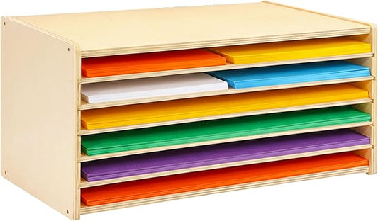 PROLEE Construction Paper Organizer,6-Tier Paper Organzier Wood Desktop Organizer,Papers Storage Rack,Letter Tray File Sorter for Home and Office (20.5"x13.2"X10.5")