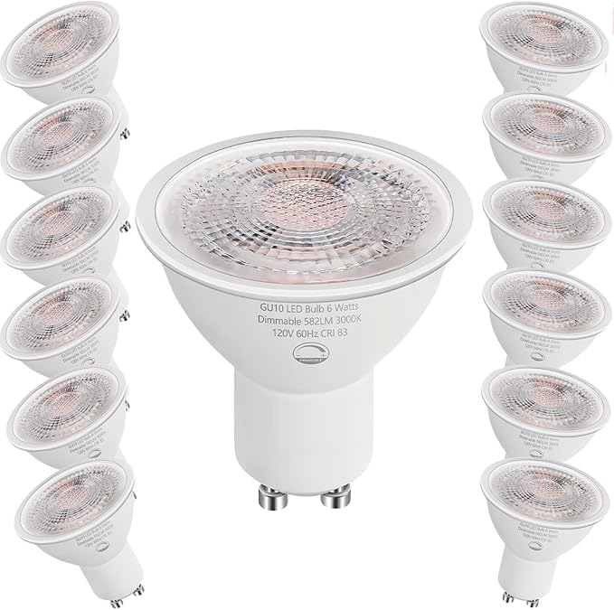 12 Pack GU10 LED Light Bulbs, 6W Dimmable, 50W Equivalent, 582LM 3000K Soft White