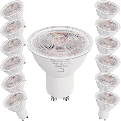 12 Pack GU10 LED Light Bulbs, 6W Dimmable, 50W Equivalent, 582LM 3000K Soft White