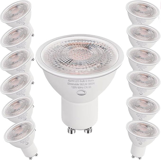 12 Pack GU10 LED Light Bulbs, 6W Dimmable, 50W Equivalent, 582LM 3000K Soft White