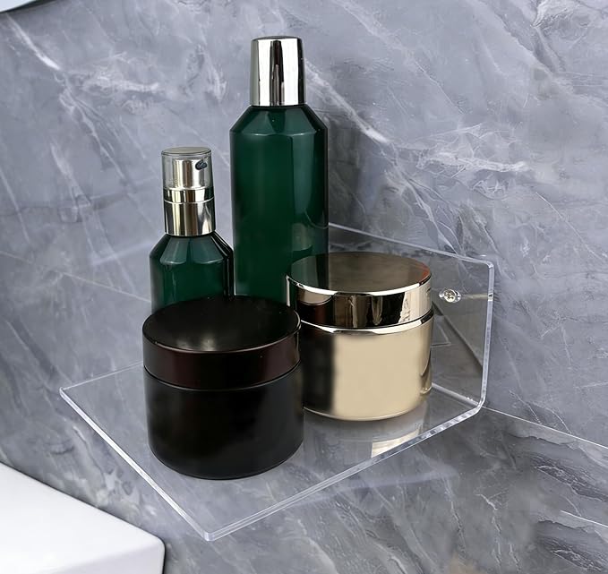 2 Pcs Clear Acrylic Floating Wall Shelves, Small Floating Shelves for Wall Shelf Acrylic Display Ledges, Small Corner Shelf for Bedroom Bathroom Book Speaker Hanging Shelves - Clear (6 Inch 2Pack)
