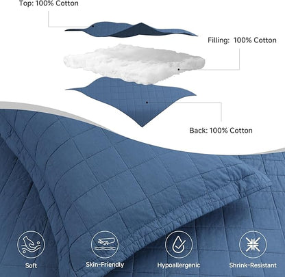 Quilt King Size Bedding Sets - 100% Cotton Lightweight Luxury Comforter Set, Oversized Stitching Quilted Bedspread Coverlet Sets with 2 Pillowcase Suitable for All Season, Blue