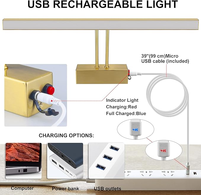 FUNCHDAY Picture Light Wireless,17inch Picture Light Battery Operated,Remote Control Painting Light with Timer and Dimmable,Full Metal Art Light for Display,Wall,Artwork,Portrait,Gallery (Brass)