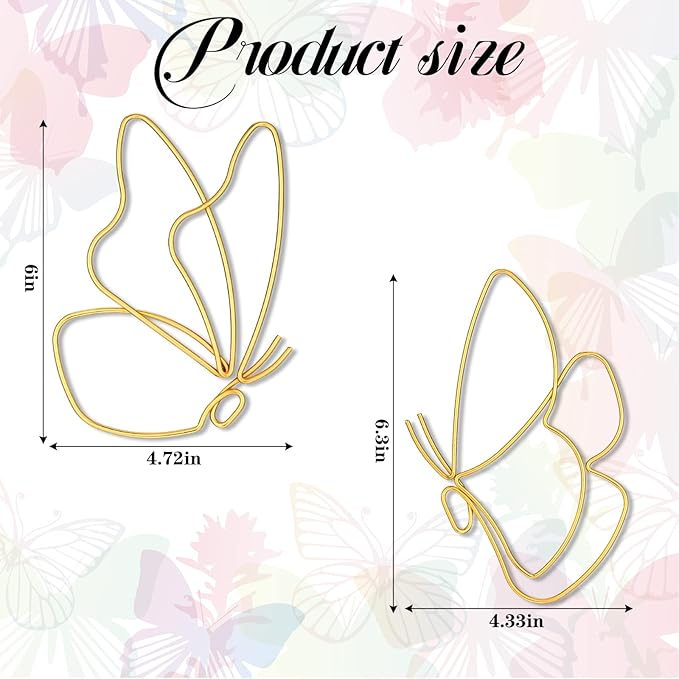 Hotop 6 Pieces Metal Butterfly Wall Decor Metal Wall Art Heart Hanging Decorations Wire Flowers Decals Decor for Kitchen Bathroom Indoor Outdoor Wedding Birthday Party(Classic,Gold)