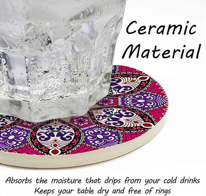 Coasters Set of 6 Mandala Pattern Ceramic Drink Coaster with Cork Base Modern Style Coasters for Mugs and Cups Office Kitchen 4 in