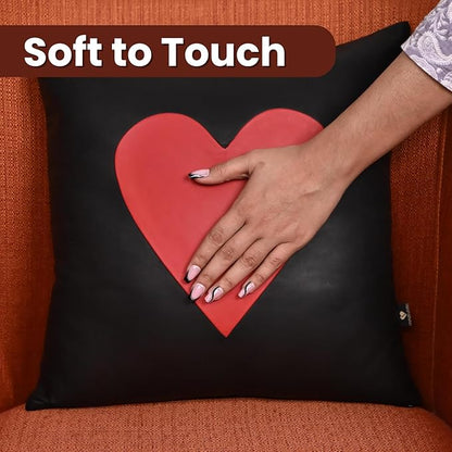 LL LEATHER LOVERS Genuine Lambskin Leather Pillow Cover, 20x20 Inch Case for Lumbar Throw Couch Pillows, Thick & Soft Cushion Covers for Sofa Bed Home Décor (Red Heart & Black Plain Pack of 2)