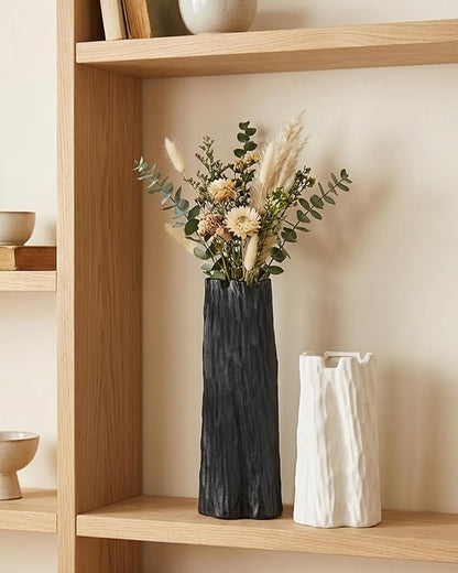 10.7 Inch Matte Black Flower Vase, Organic Nature Shape, OOSTONEE Nordic Modern Style Ceramic Vase, Shelf, Home, Living Room, Coffee Table Centerpiece, Black Vases Home Decor