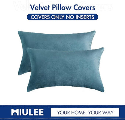MIULEE Velvet Throw Pillow Covers 12x20 Inch, Pack of 2 - Light Blue, Soft Solid Lumbar Decorative Pillow Covers Modern Luxury Home Decor for Spring Couch Sofa Bedroom Livingroom