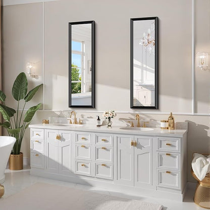 Black Bathroom Mirror 14 x 48 Inch Rectangle Wave Beveled Frame for Wall Bathroom Vanity Mirror for Over Sink, Tempered Glass,for Entryway Hangs, Bathroom Living Room Horizontal or Vertical