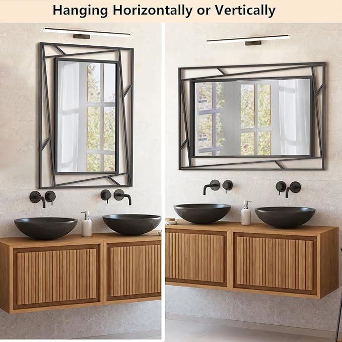 Rectangular Wall Mirror, 48''X24'' Matte Black Metal Framed Farmhouse Bathroom Mirrors for Bedroom Entryway Living Room, Hang Horizontally or Vertically