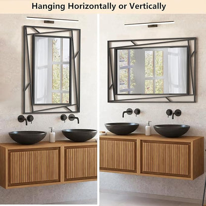 Rectangular Wall Mirror, 48''X24'' Matte Black Metal Framed Farmhouse Bathroom Mirrors for Bedroom Entryway Living Room, Hang Horizontally or Vertically