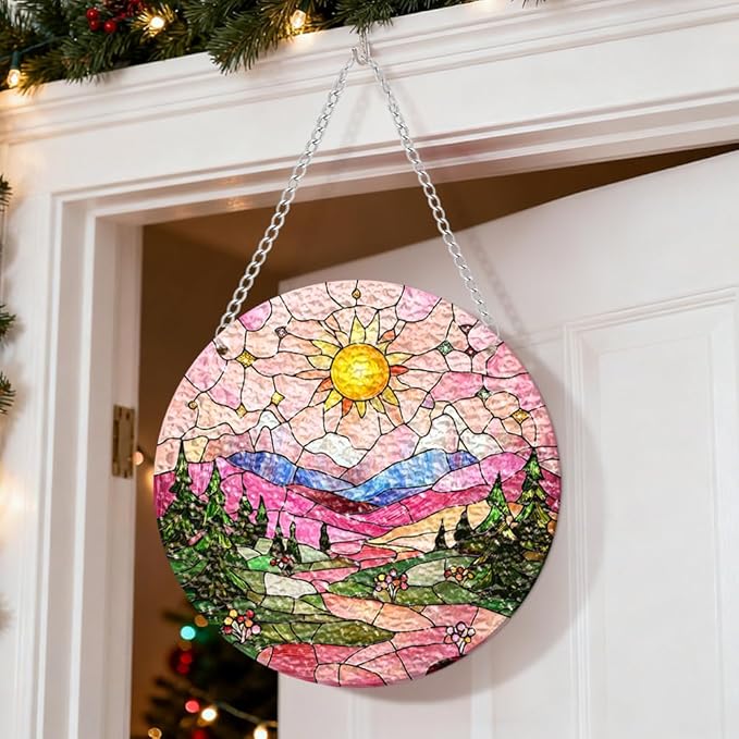 Chrismas Acrylic Stained Glass Window Hanging,Sun Catcher Decor Stained Panel Hangings Wall Art Decor, 2026 8x8inch (SCL010 Sun)