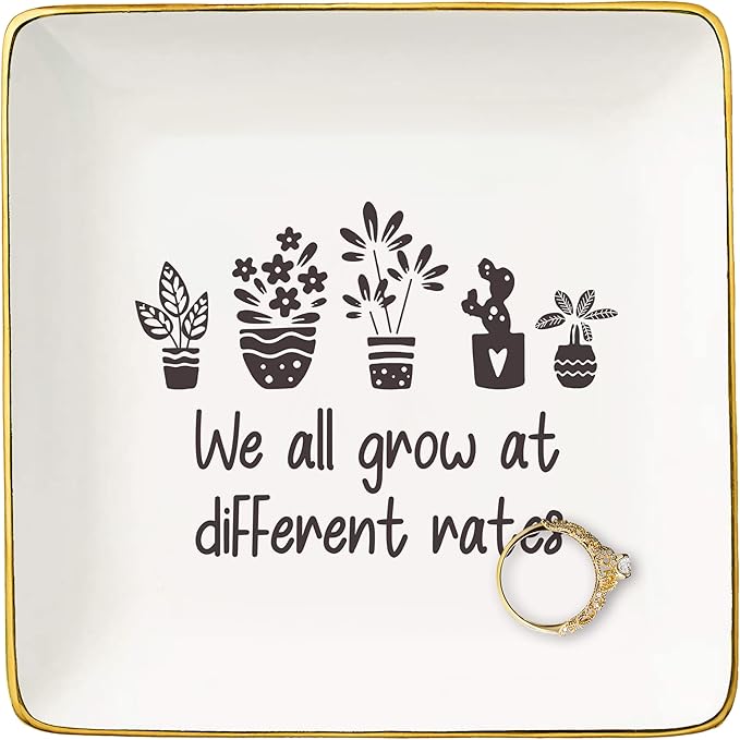 NZY We All Grow at Different Rates-Preschool Special Education-Inspirational Women Teacher Jewelry Tray Trinket Holder Ring Dish-Cute Motivational Teacher Life-First of Day School-Christmas Gifts