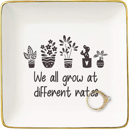 NZY We All Grow at Different Rates-Preschool Special Education-Inspirational Women Teacher Jewelry Tray Trinket Holder Ring Dish-Cute Motivational Teacher Life-First of Day School-Christmas Gifts