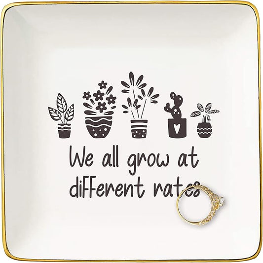 NZY We All Grow at Different Rates-Preschool Special Education-Inspirational Women Teacher Jewelry Tray Trinket Holder Ring Dish-Cute Motivational Teacher Life-First of Day School-Christmas Gifts