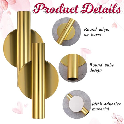 2 PCS Wall Vases for Flowers, Gold Flower Vase Metal Hanging Plant Holder Small Gold Vase Flowers Tube Wall Planter Hanging Vase for Modern Home Decor Display Dried Faux Flower Fake Flower