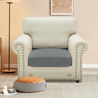 MAXIJIN Velvet Stretch Cushion Cover Fitted Couch Cushion Slipcovers 1 Pack Arm Chair Seat Cushion Cover for Individual Cushion Sofa Chair with Elastic Bottom (Chair Cushion, Light Grey)