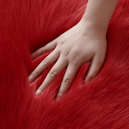 Faux Fur Rug 2 x 6 ft Red Shaggy Sheepskin Machine Washable Fuzzy Area Rug Super Soft Fluffy Plush Carpet for Bedroom Living Room Floor Nursery Kids Room Runner Bedside Rug