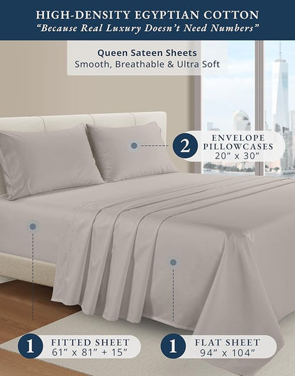 LANE LINEN 100% Egyptian Cotton Bed Sheets - 4PC Queen Sheets Set, Long Staple Cotton Bedding Sheets, Sateen Weave, Luxury Hotel Sheets, Deep Pocket - Nacreous Clouds