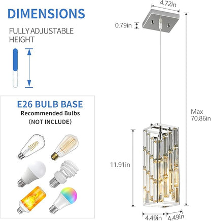 Chrome Pendant Lighting Modern Pendant Light, Mini Crystal Chandeliers,Adjustable Pendant Light Fixture for Kitchen Island Dinning Room Bedroom (2 Pack)