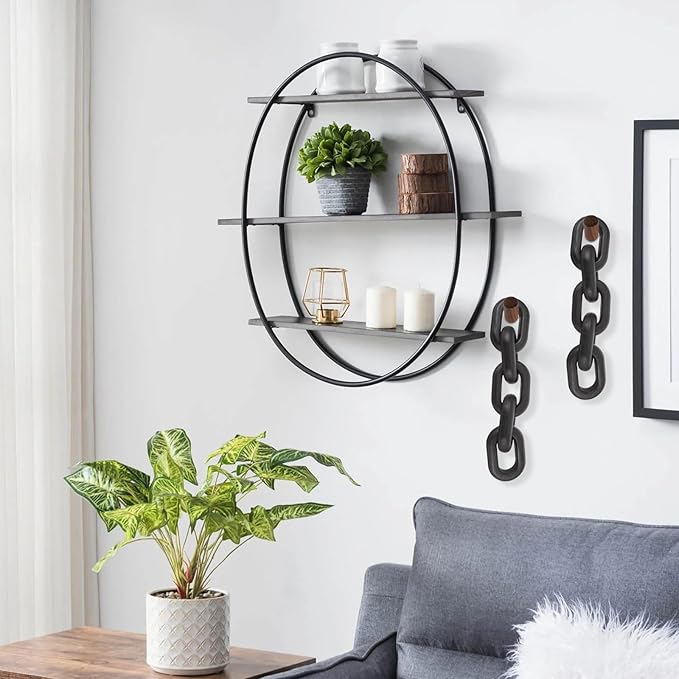 OSOLADY Wood Chain Link Decor: 5-Link Decorative Wooden Chain - Aesthetic Home Decor for Farmhouse Bookshelf Coffee Table Living Room Racks Cabinet Black