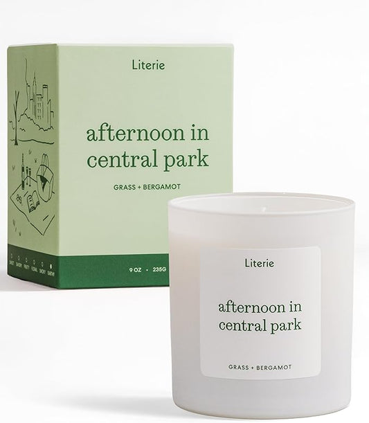 Literie NYC Inspired Scented Candle: Afternoon in Central Park - Grass & Bergamot Scent, 9oz, 50 Hour Burn, Vegan Soy & Coconut Blend Candle for Home Decor, Gift for Women & Men