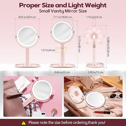 Makeup Mirror with Lights, 30X Magnifying & Height Adjustable, Lighted Magnifying Mirror with 3 Light Modes and Stepless Dimming, Vanity Mirrors for Bathroom, Birthday Gift for Women, Pink