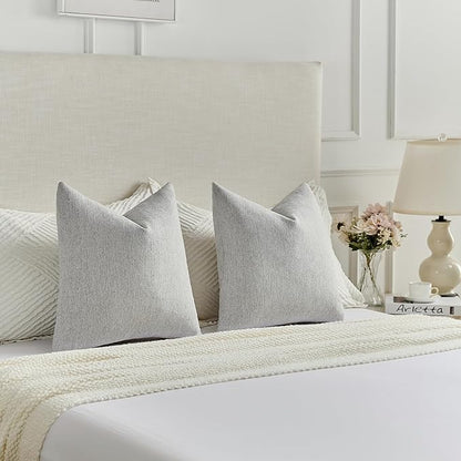 FUTEI Light Grey Chenille Decorative Throw Pillow Covers 18x18 Inch Set of 2,Soft Cozy Faux Linen Textured Cushion Case,Farmhouse Home Decor for Couch Living Room