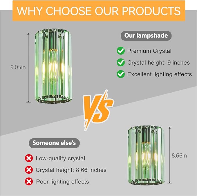 Modern Crystal Pendant Light Mini Light Green Chandeliers Adjustable Pendant Lights Fixture for Kitchen Island Dinning Room Corridor Bedroom(Light Green 2-Pack)
