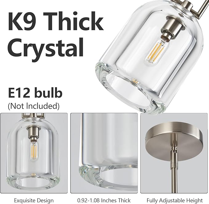 Modern Nickel Pendant Lights Kitchen Island Ceiling Chandelier Indoor Thick Crystal Hanging Light Fixtures for Kitchen Living Room Dining Room Bedroom（2Pack）