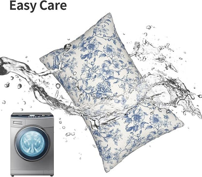 Blue Pillow Covers 12x20 Set of 2 Chinoiserie Blue and Cream Floral Throw Pillows Vintage Rustic Toile Flower Decorative Pillowcase Outdoor Chinoiserie Decor Lumbar Cushion Case for Couch Bed
