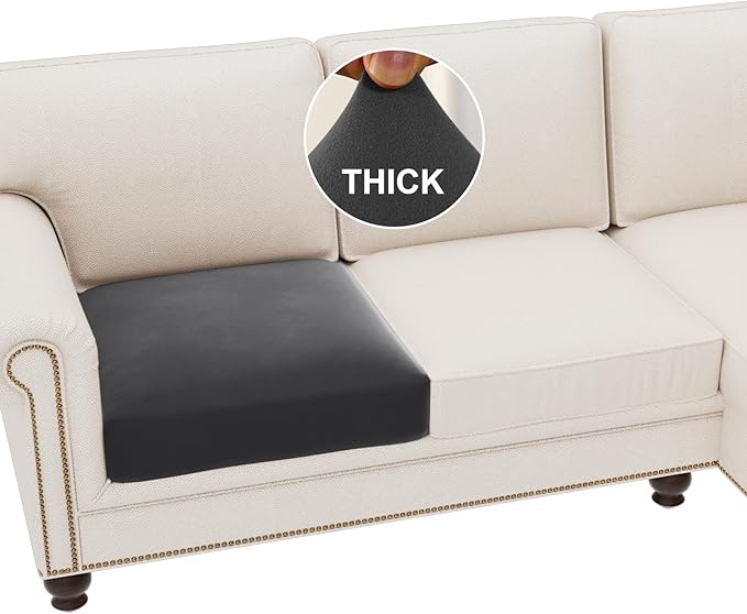 H.VERSAILTEX Fleece Couch Cushion Covers Stretch Chair Covers for Living Room Armchair Sectional Couch Covers Comfortable and Durable Fabric(1 Seater Cushion Cover, Grey)