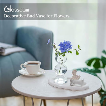 Glasseam Unique Flower Vase Set of 2, Cute Small Glass Vases for Flowers, Modern Clear Vases for Decor, Aesthetic Single Bud Vase, Round Decorative Bubble Ball Vase for Dining Table Decorations