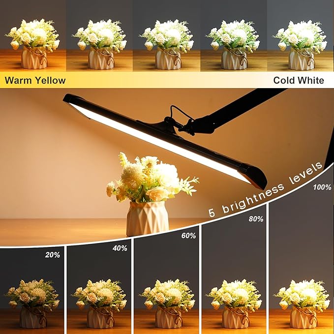 LED Architect Desk Lamp, 2300 Lumens, Dimmable, Metal Swing Arm, 5 Color Temperatures, 30W, Ideal for Task Work, Drafting, Reading, Clamp-on Office Table Lamp with 360 Bright LEDs (Black, CCT)