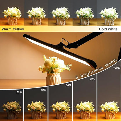 LED Architect Desk Lamp, 2300 Lumens, Dimmable, Metal Swing Arm, 5 Color Temperatures, 30W, Ideal for Task Work, Drafting, Reading, Clamp-on Office Table Lamp with 360 Bright LEDs (Black, CCT)