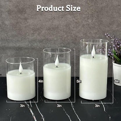 Rechargeable Flameless Glass Pillar Candles–Easter Flameless Candles Decorations,–Set of 3, Realistic Flickering LED Light,Remote & Timer, Ideal for Living Room, Bedroom & Easter Décor