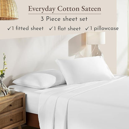California Design Den Twin Sheets Set - Natural 100% Cotton Sheets with Deep Pockets, Soft Sateen Weave, Breathable and Durable Bedding Set for Dorm Rooms, College (White)